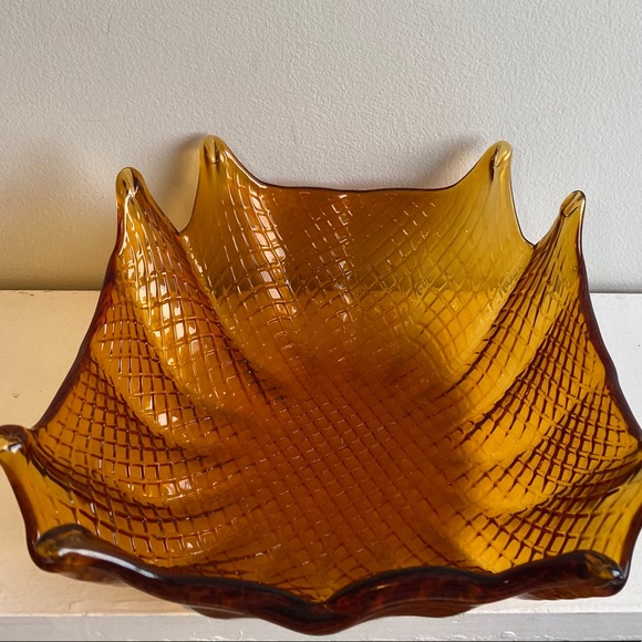 Vintage MCM Amber Depression Glass Bowl - Picture 2 of 6